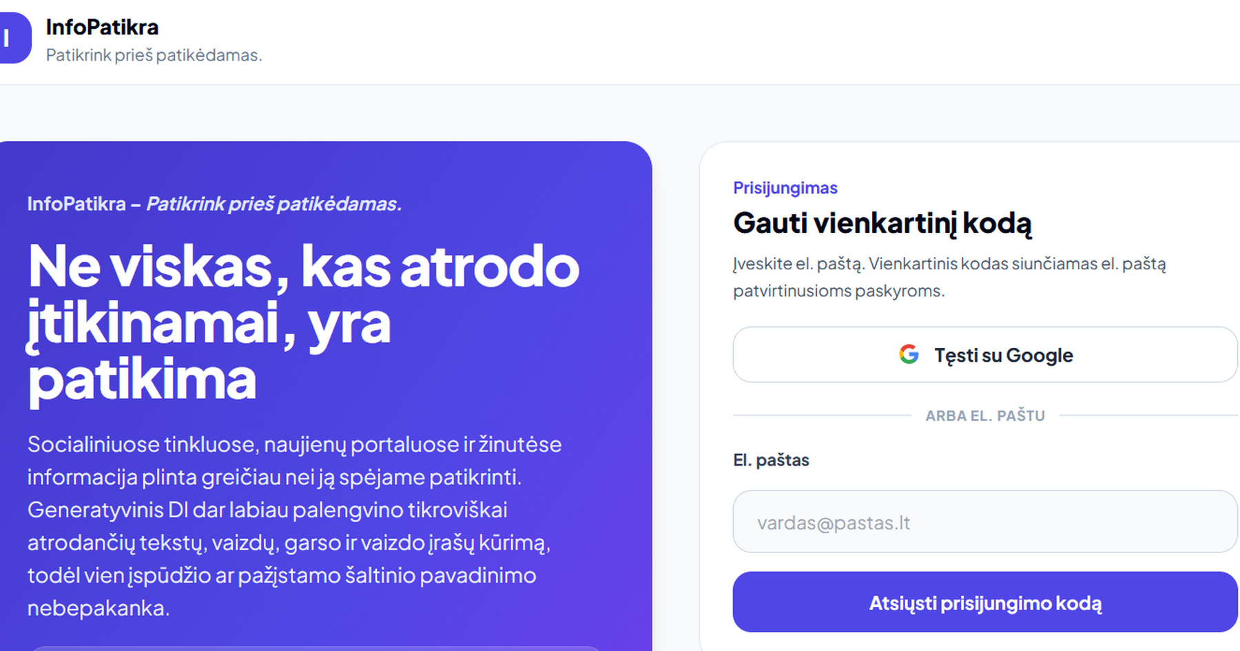 InfoPatikra.lt svetainės vaizdas